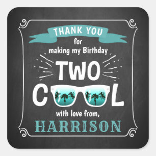 Adesivo Quadrado Dois Legal rapazes, Partido do segundo aniversário