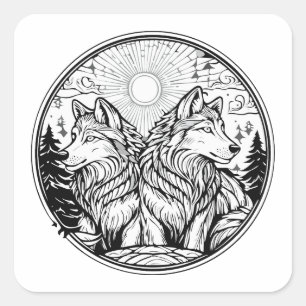 Adesivo Quadrado Dois lobos