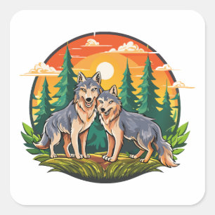 Adesivo Quadrado Dois lobos