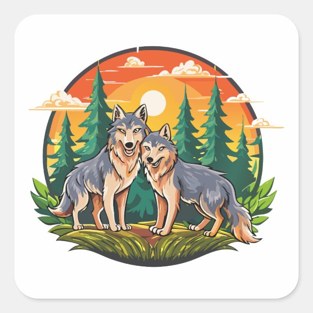 Adesivo Quadrado Dois lobos (Frente)