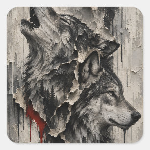 Adesivo Quadrado Dois Lobos, Um Coração