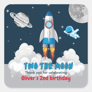 Adesivo Quadrado Dois O Menino Espaço Foguete 2º Aniversário