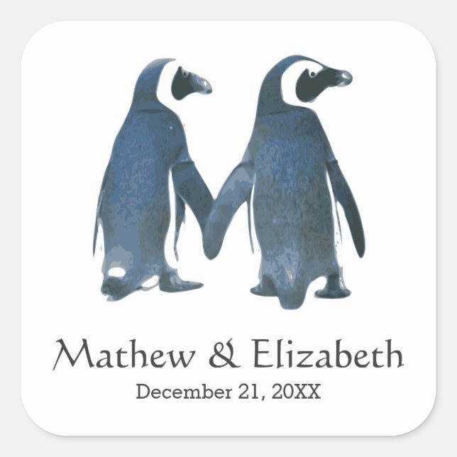 Adesivo Quadrado Dois Pinguins Cortes | Casamento romântico (Frente)