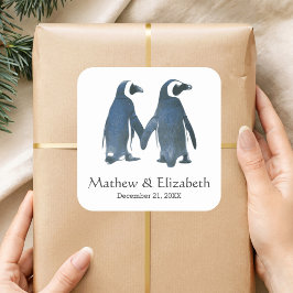 Adesivo Quadrado Dois Pingüins Fofos | Casamento Romântico