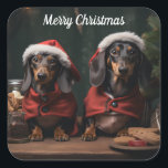 Adesivo Quadrado Dois pratos de Natal<br><div class="desc">Espalhe um pouco de alegria de Natal com estes adornáveis adesivos com dois pratos vestidos de capa e chapéu de Papai noel vermelho, rodeados de decorações de férias. Perfeito por adicionar um toque de mágica de Natal a envelopes, embrulho de presentes ou artesanatos de férias, esses adesivos capturam o espírito...</div>