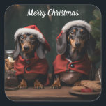 Adesivo Quadrado Dois pratos de Natal<br><div class="desc">Espalhe um pouco de alegria de Natal com estes adornáveis adesivos com dois pratos vestidos de capa e chapéu de Papai noel vermelho, rodeados de decorações de férias. Perfeito por adicionar um toque de mágica de Natal a envelopes, embrulho de presentes ou artesanatos de férias, esses adesivos capturam o espírito...</div>