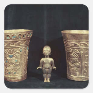 Adesivo Quadrado Dois vasos de Chimu com figuras mitológicas