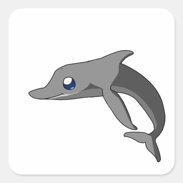 Adesivo Quadrado Dolphin Kawaii, um desenho animado simples (Frente)