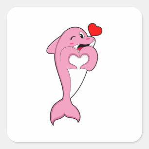 Adesivo Quadrado Dolphin Love Heart