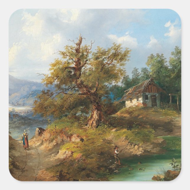 Adesivo Quadrado Dominik Schufried Uma Paisagem Montanhosa com... (Frente)