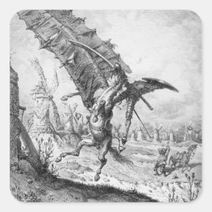 Adesivo Quadrado Don Quixote e os moinhos de vento