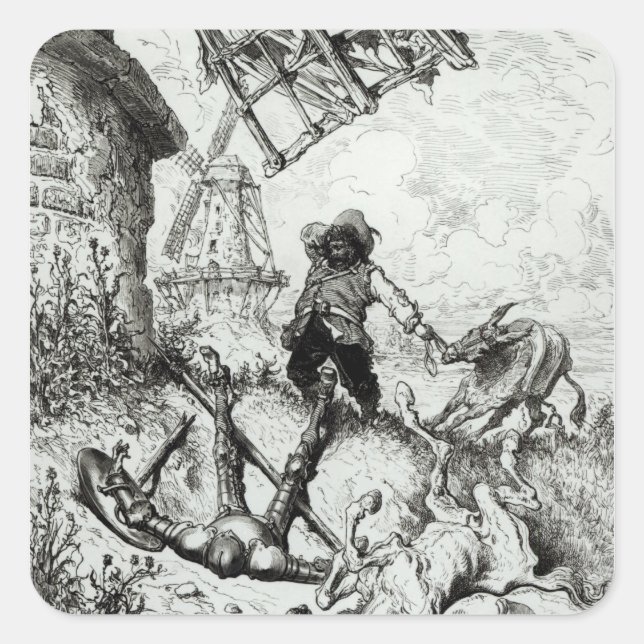 Adesivo Quadrado Don Quixote e os Windmills (Frente)