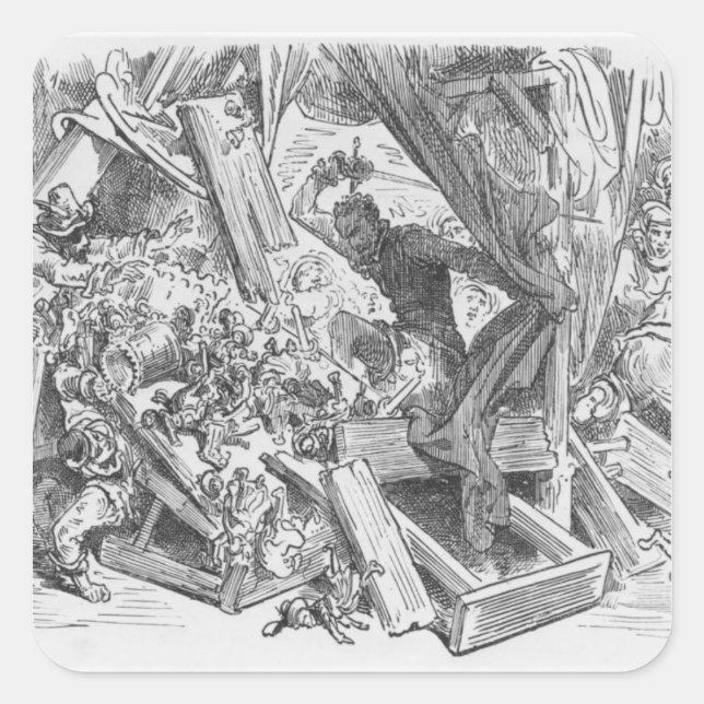 Adesivo Quadrado Don Quixote lutando contra marionetas (Frente)