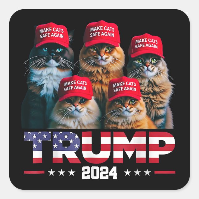 Adesivo Quadrado Donald Trump Torna Os Gatos Seguros Novamente Red  (Frente)