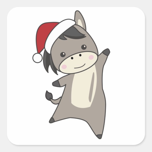 Adesivo Quadrado Donkey Christmas Donkeys Animais de inverno (Frente)