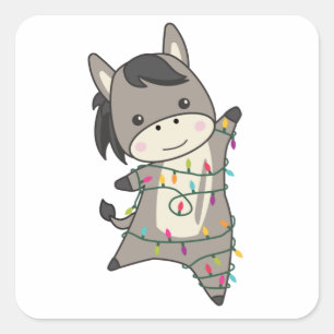Adesivo Quadrado Donkey Christmas Donkeys Animais de inverno