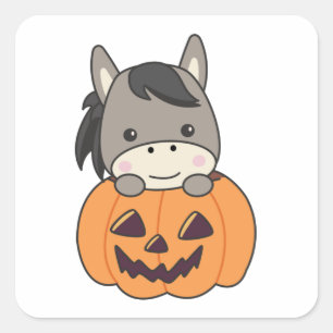 Adesivo Quadrado Donkey Em Pumpkin Doce Donkey Feliz Squ Halloween