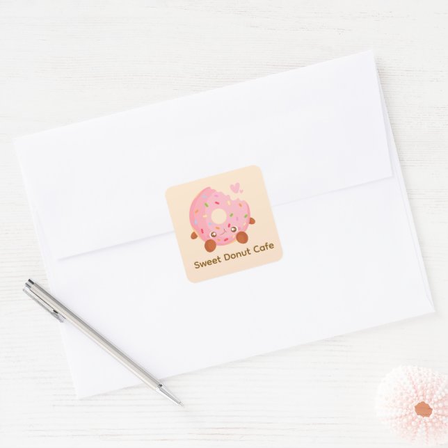 Adesivo Quadrado Donut Alegre Com Confeitos (Envelope)
