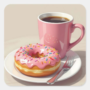Adesivo Quadrado Donut com Glacê Rosa e Café