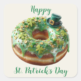 Adesivo Quadrado Donut do Dia de São Patrício Feliz com Chapéu de L