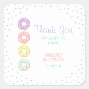 Adesivo Quadrado Donuts Doces Coloridos com Confeitos para Aniversá
