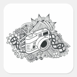 Adesivo Quadrado Doodle da câmera do hipster
