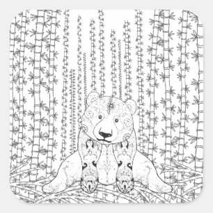 Adesivo Quadrado Doodle de bambu da panda
