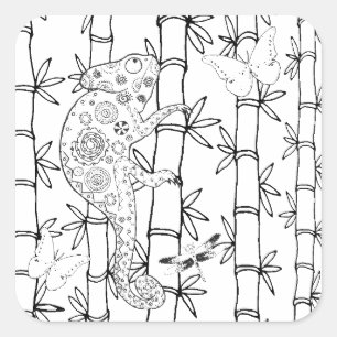 Adesivo Quadrado Doodle do camaleão