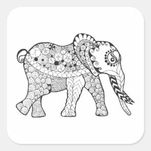 Adesivo Quadrado Doodle do elefante