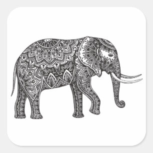 Adesivo Quadrado Doodle estilizado do elefante da fantasia