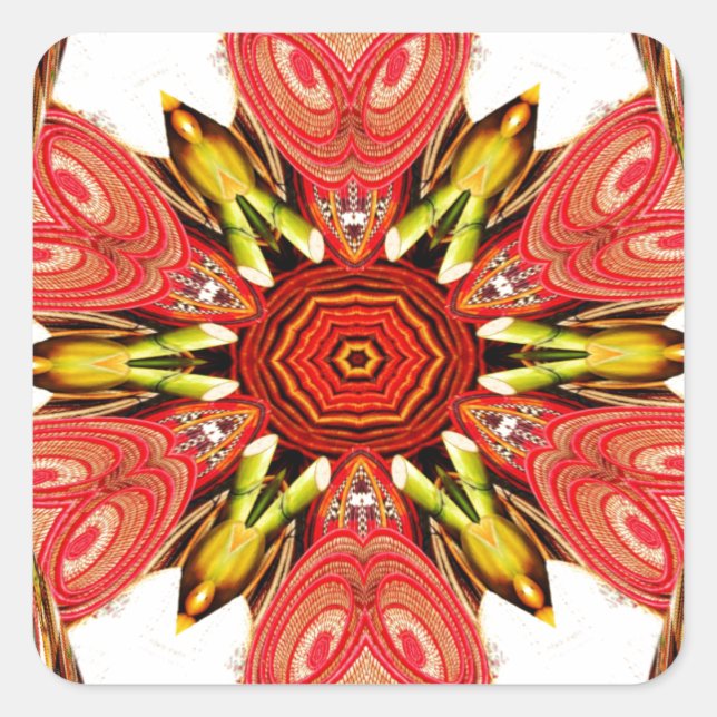 Adesivo Quadrado Doodle Floral Art Impressão (Frente)