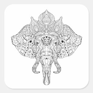 Adesivo Quadrado Doodle inspirado cabeça do elefante