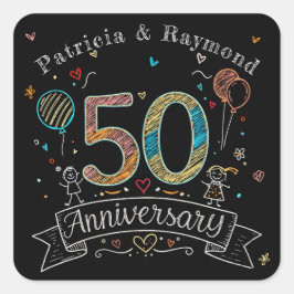 Adesivo Quadrado Doodle na Lousa de Giz Personalizado 50º Aniversár