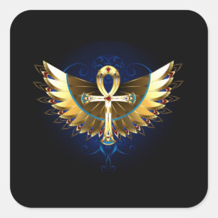Adesivo Quadrado Dourada Ankh com Asas