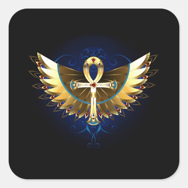 Adesivo Quadrado Dourada Ankh com Asas (Frente)