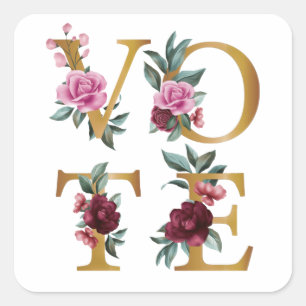 Adesivo Quadrado Dourada Borgonha Floral Elegante Vai Votar