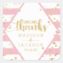 Dourada Confetti e Stripes Rosa Obrigados de Casam