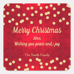 Adesivo Quadrado Dourada Confetti sobre o Padrão de Natal Vermelho