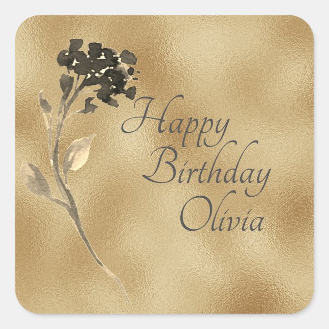 Adesivo Quadrado Dourada Cor Floral Elegante Preta (Frente)