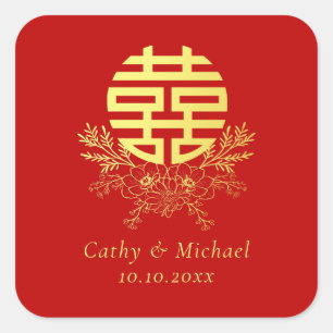 Adesivo Quadrado Dourada dupla felicidade, círculo de flores, coroa