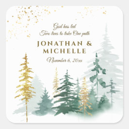 Adesivo Quadrado Dourada Floresta Verde Pinheiros Inspiração