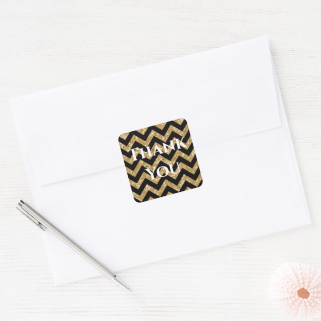 Adesivo Quadrado Dourada Glitter Chevron Obrigado Stickers (Envelope)