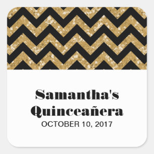 Adesivo Quadrado Dourada Glitter Chevron Quinceañera Stickers