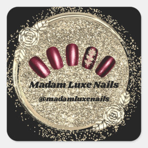Adesivo Quadrado Dourada Glitter Preto de Miniatura de Luxe