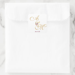 Adesivo Quadrado Dourada letra MONOGRAM WEDDING PERSONALIZADA