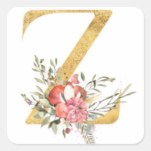 Adesivo Quadrado Dourada letra Z MONOGRAM com flor