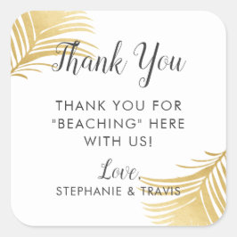 Adesivo Quadrado Dourada Palm Beach Obrigado Hotel Favor Label