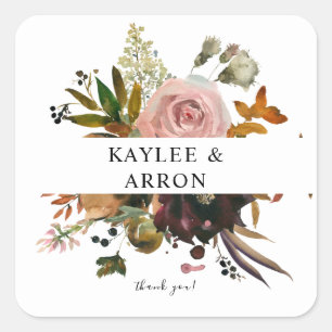 Adesivo Quadrado Dourada russa, roxa e cor-de-rosa Obrigado 2