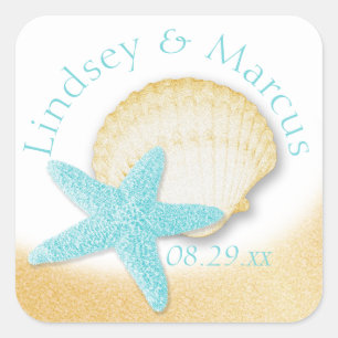 Adesivo Quadrado Dourada Seashell e Aqua Starfish Sparkle Beach