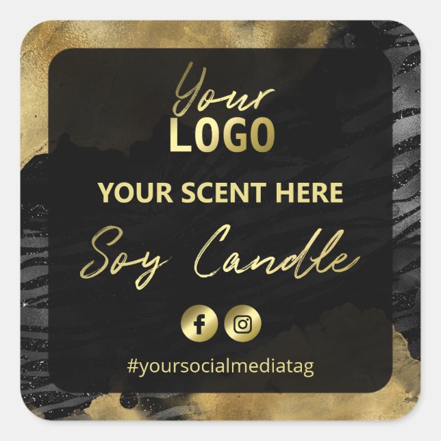 Adesivo Quadrado Dourada Tinta Zebra Imprime Rótulos de Velas de So (Frente)